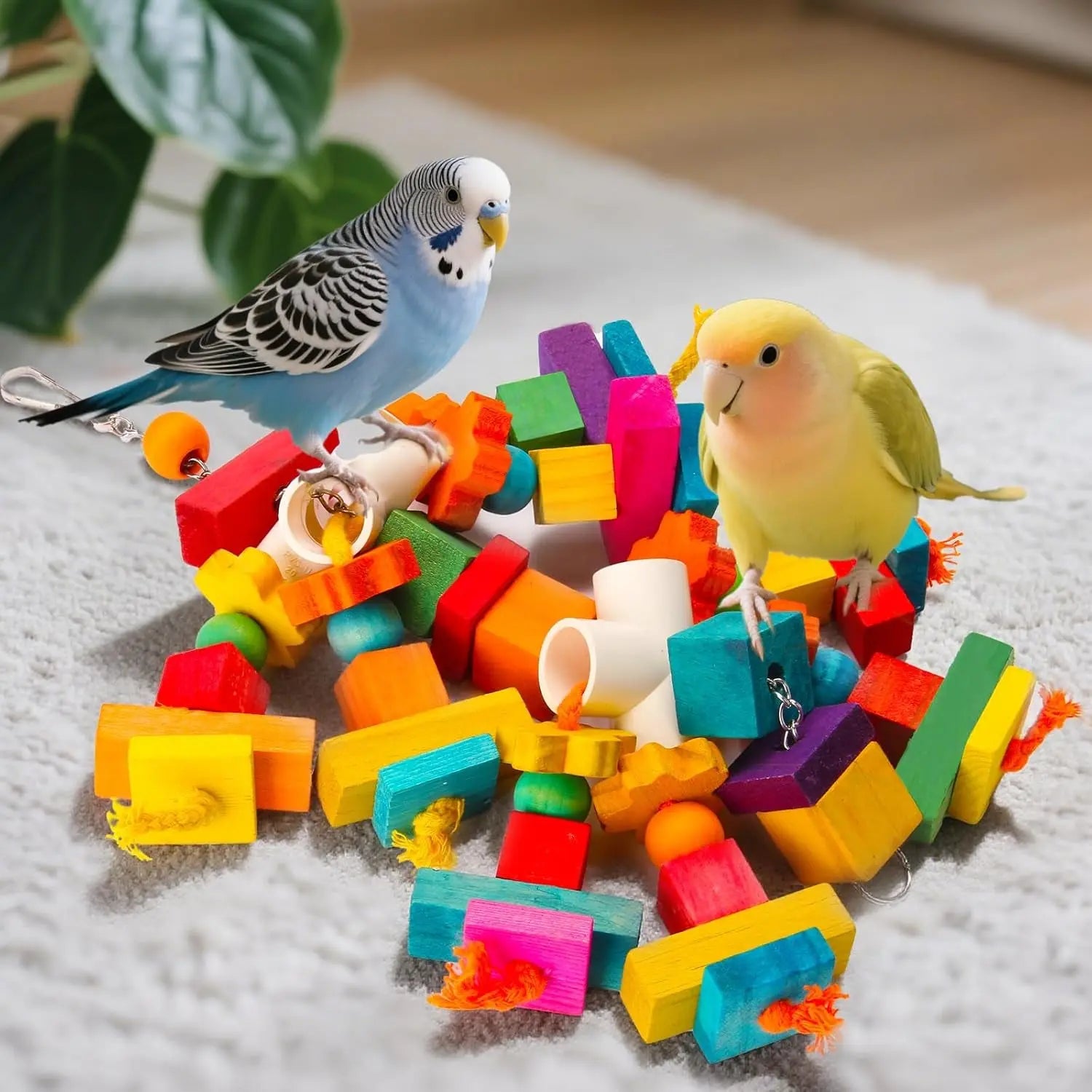 Large Parrot Toy Wooden Chew Blocks for Macaw African Grey Cockatoo Cage