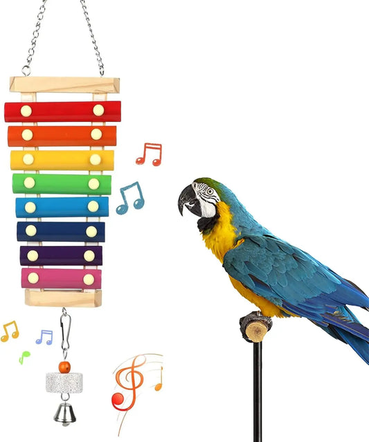 Large Parrot Xylophone Toy – Wooden Chew Toy with Grinding Stone for Birds Default Title