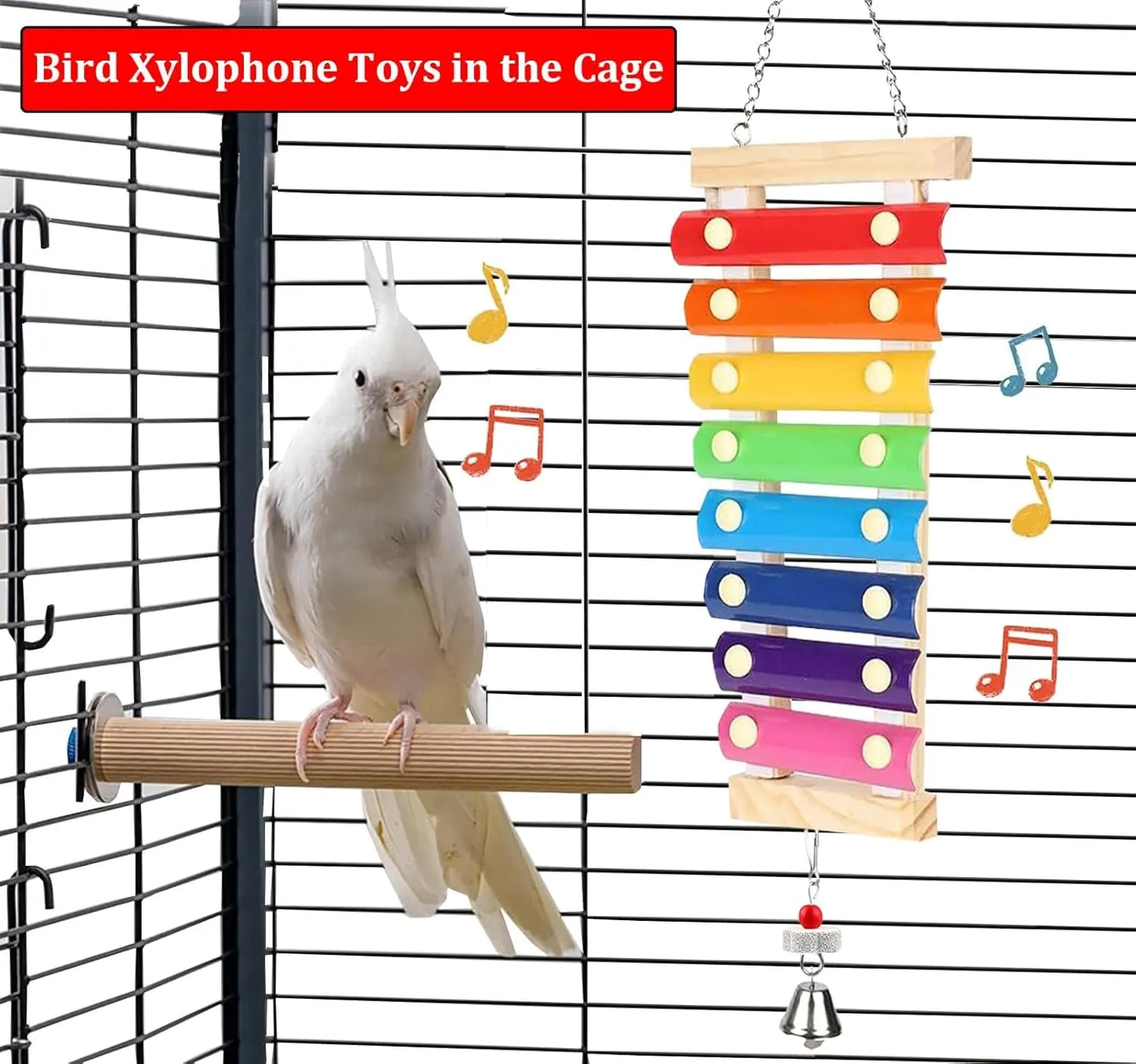 Large Parrot Xylophone Toy – Wooden Chew Toy with Grinding Stone for Birds