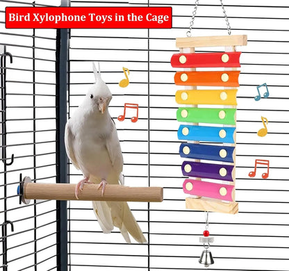 Large Parrot Xylophone Toy – Wooden Chew Toy with Grinding Stone for Birds