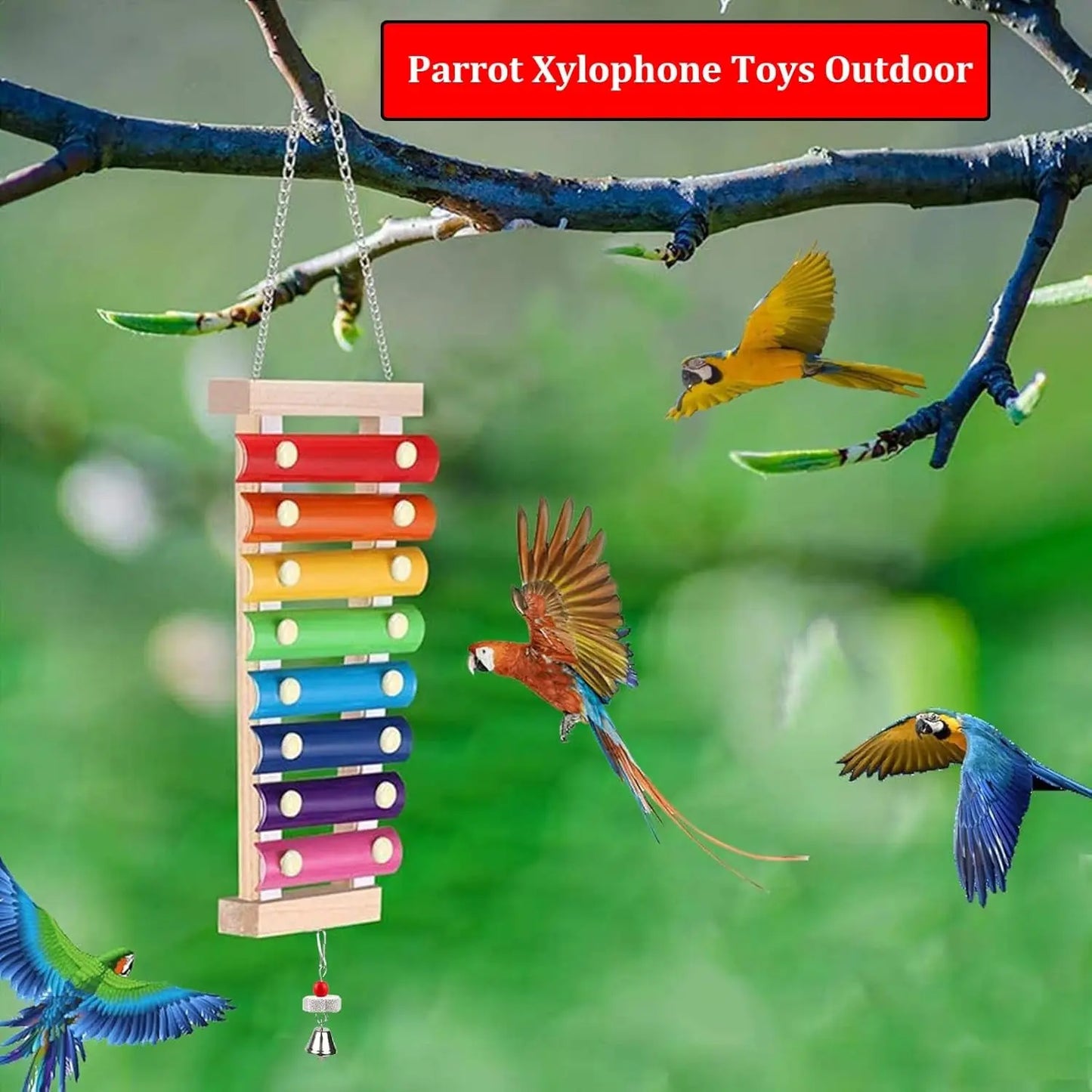 Large Parrot Xylophone Toy – Wooden Chew Toy with Grinding Stone for Birds
