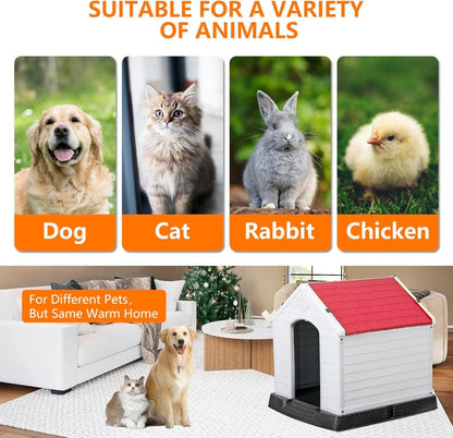 Waterproof Plastic Large Dog House –Outdoor & Indoor Kennel w/ Vents,Raised Floor
