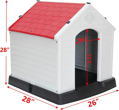 Waterproof Plastic Large Dog House –Outdoor & Indoor Kennel w/ Vents,Raised Floor