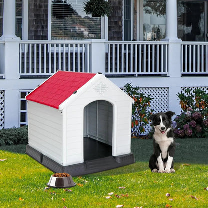 Waterproof Plastic Large Dog House –Outdoor & Indoor Kennel w/ Vents,Raised Floor