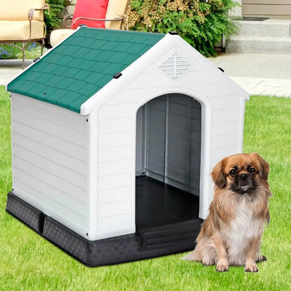 Waterproof Plastic Large Dog House –Outdoor & Indoor Kennel w/ Vents,Raised Floor Green 32" H*34" W*30.7" D