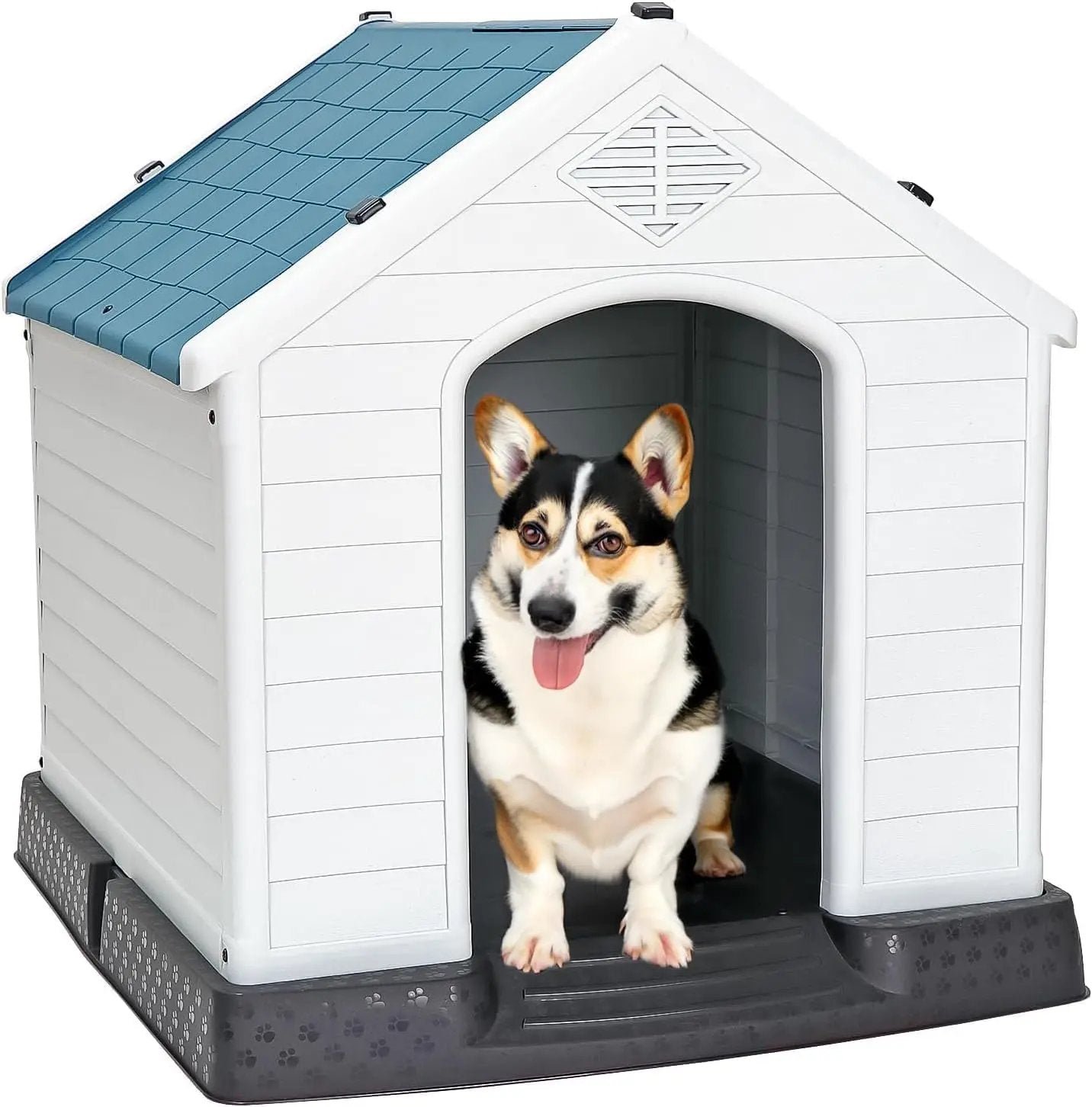 Waterproof Plastic Large Dog House –Outdoor & Indoor Kennel w/ Vents,Raised Floor Blue 28" H*26" W*26" D