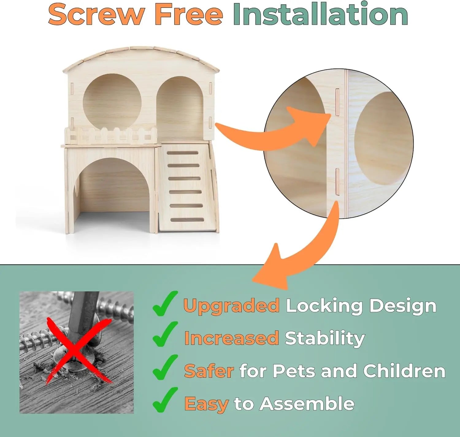 Large Wooden Guinea Pig Hideout Castle – 2-Story House with Bed & Chew Toy Bundle