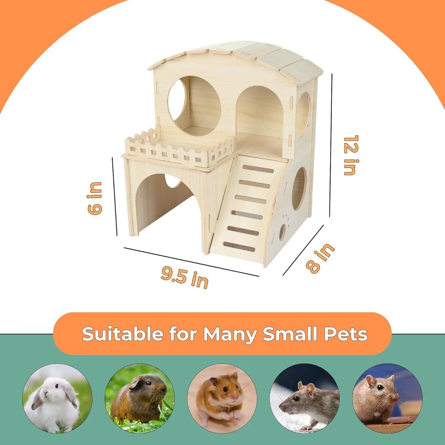 Large Wooden Guinea Pig Hideout Castle – 2-Story House with Bed & Chew Toy Bundle