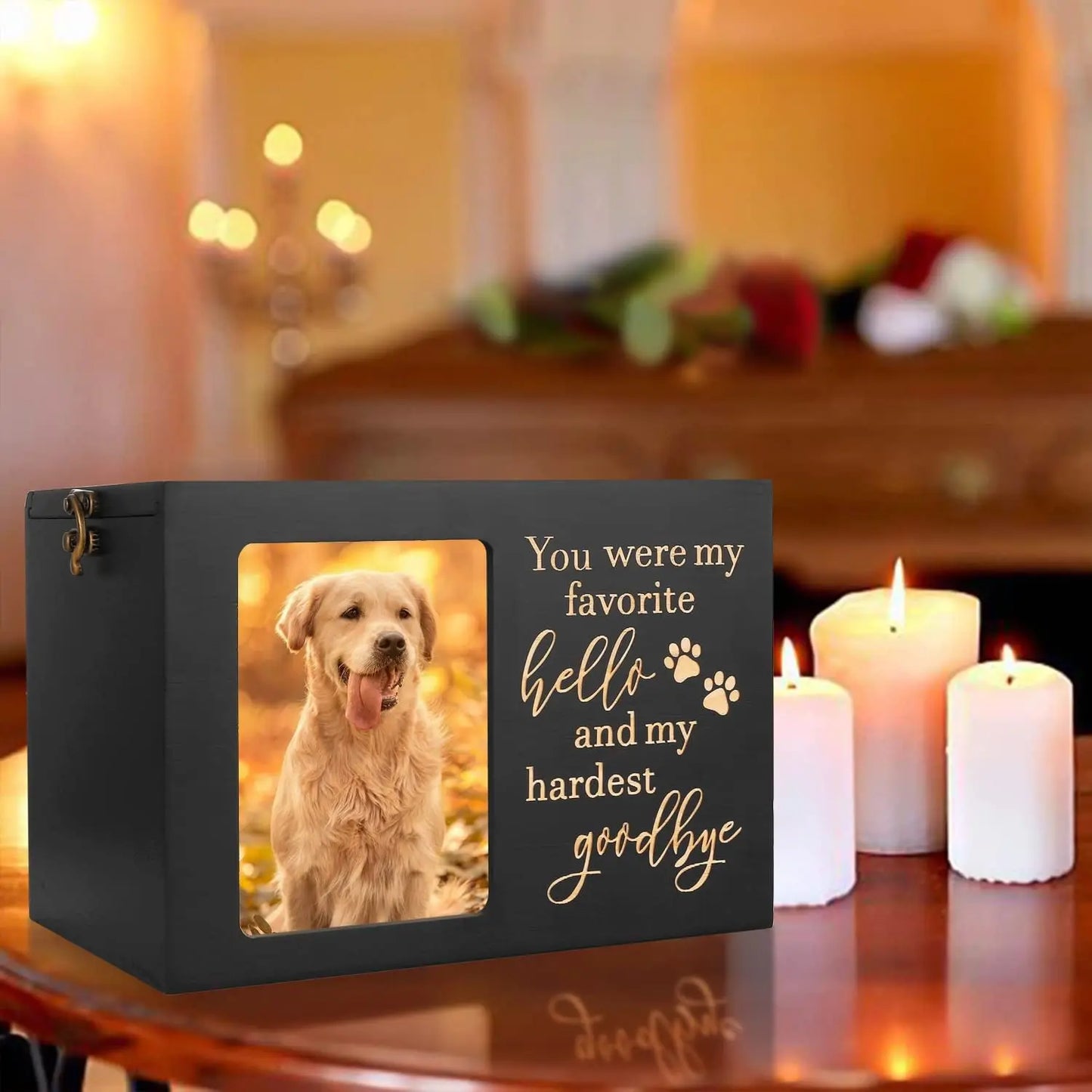 Large Wooden Pet Memorial Urn with Photo Frame Keepsake Box for Dog or Cat