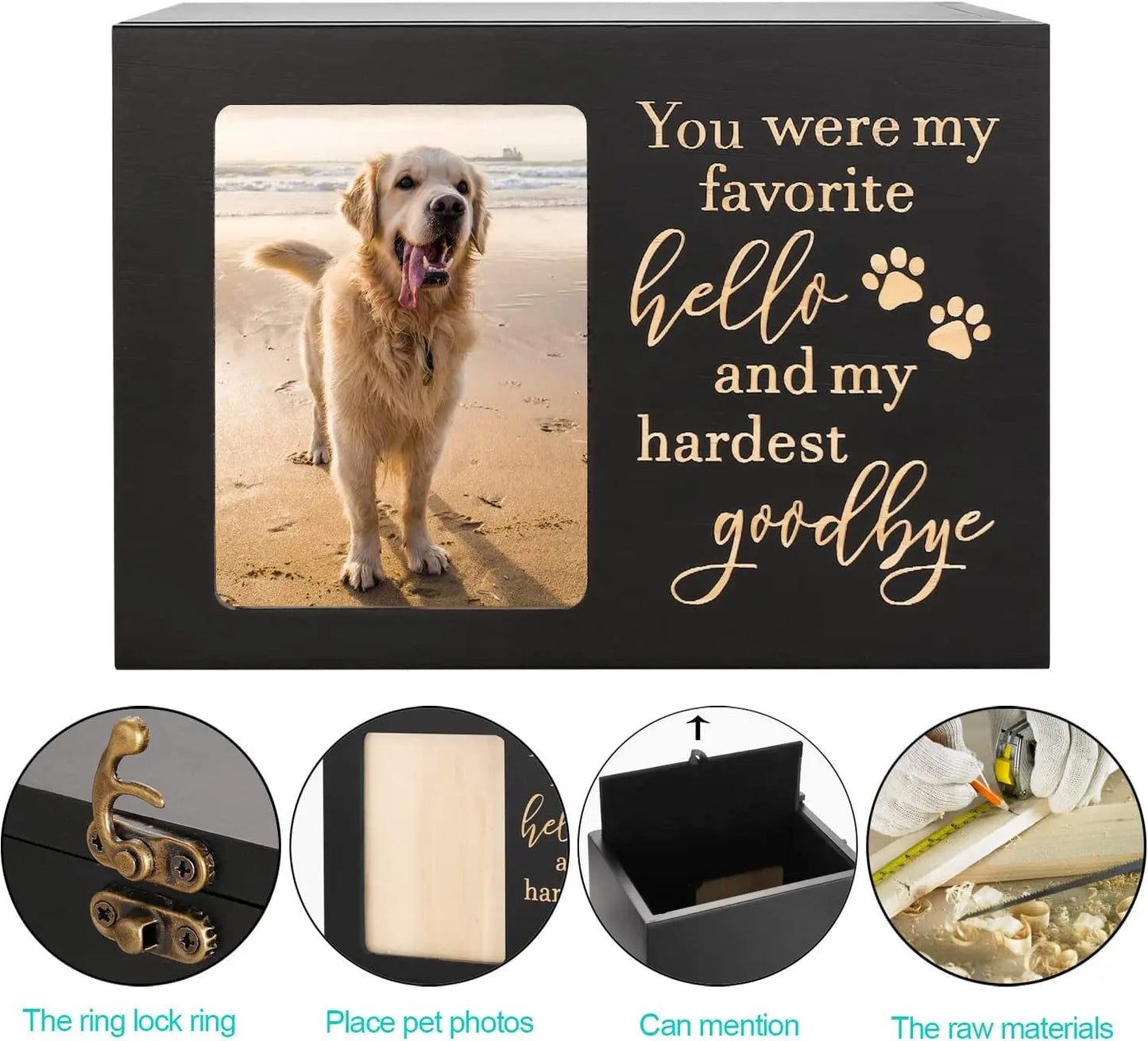 Large Wooden Pet Memorial Urn with Photo Frame Keepsake Box for Dog or Cat
