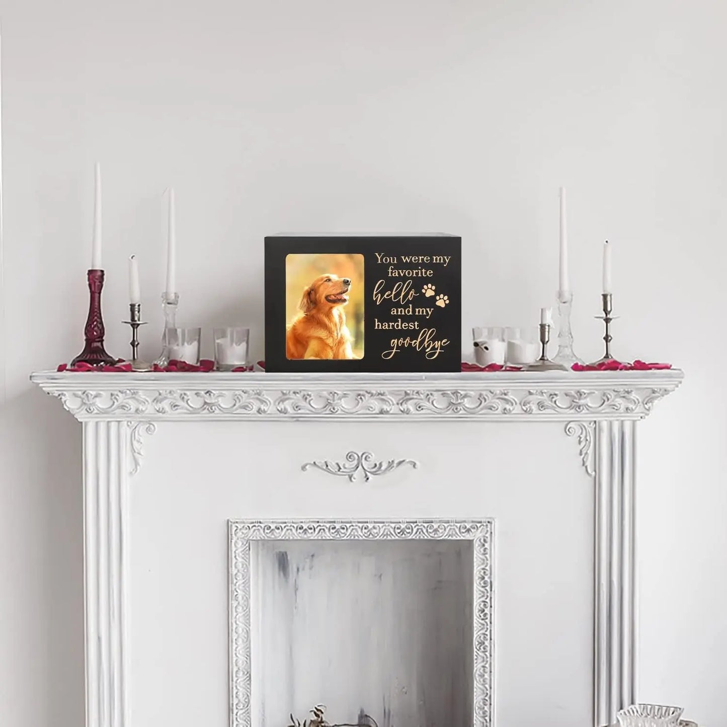 Large Wooden Pet Memorial Urn with Photo Frame Keepsake Box for Dog or Cat