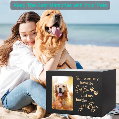 Large Wooden Pet Memorial Urn with Photo Frame Keepsake Box for Dog or Cat