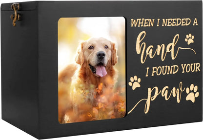Large Wooden Pet Memorial Urn with Photo Frame Keepsake Box for Dog or Cat Hands X-Large - Capacity 140 Cubic Inches