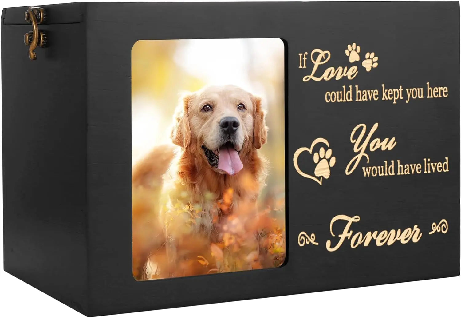 Large Wooden Pet Memorial Urn with Photo Frame Keepsake Box for Dog or Cat Love X-Large - Capacity 140 Cubic Inches