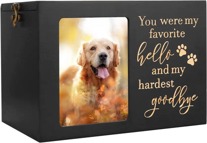Large Wooden Pet Memorial Urn with Photo Frame Keepsake Box for Dog or Cat Paw Large - Capacity 90 Cubic Inches