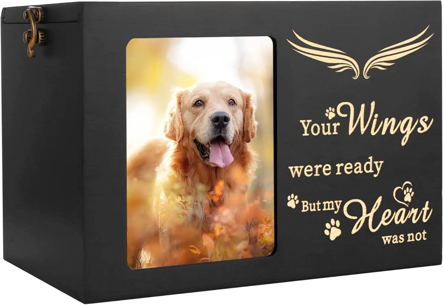 Large Wooden Pet Memorial Urn with Photo Frame Keepsake Box for Dog or Cat Wings