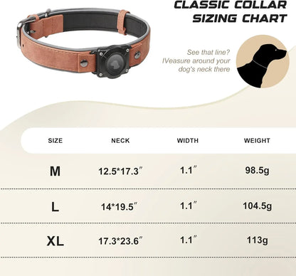 Leather AirTag Dog Collar, Water-Resistant, Reflective, Adjustable, Built-In AirTag Holder