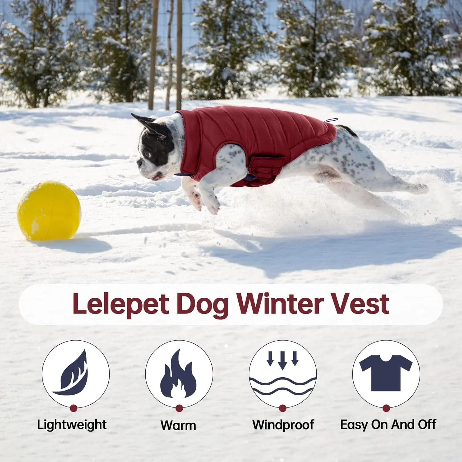 Lelepet Waterproof Reversible Dog Coat – Winter Puffer Vest, 2-in-1, XS-3X