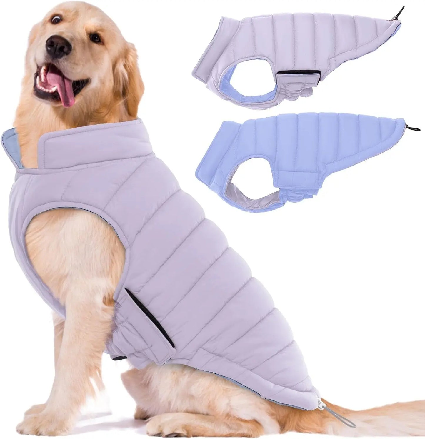 Lelepet Waterproof Reversible Dog Coat – Winter Puffer Vest, 2-in-1, XS-3X Purple