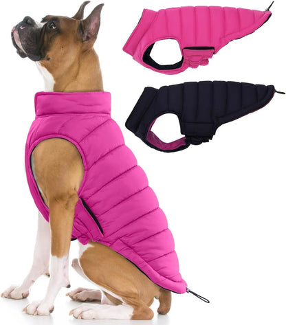 Lelepet Waterproof Reversible Dog Coat – Winter Puffer Vest, 2-in-1, XS-3X Rose Red