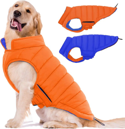 Lelepet Waterproof Reversible Dog Coat – Winter Puffer Vest, 2-in-1, XS-3X Orange