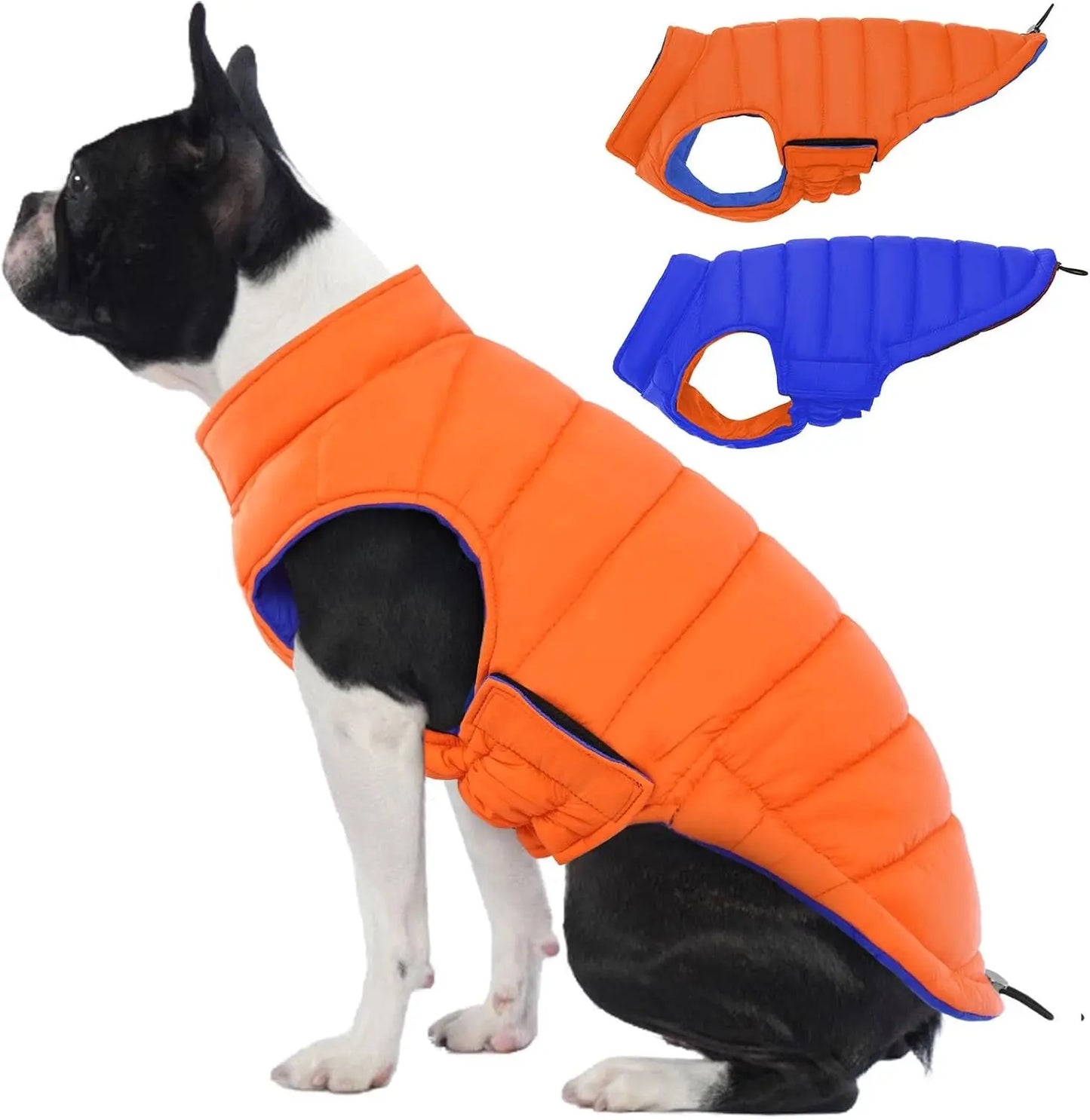 Lelepet Waterproof Reversible Dog Coat – Winter Puffer Vest, 2-in-1, XS-3X Orange