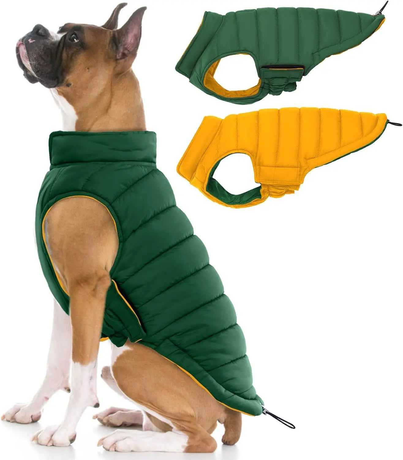 Lelepet Waterproof Reversible Dog Coat – Winter Puffer Vest, 2-in-1, XS-3X Green