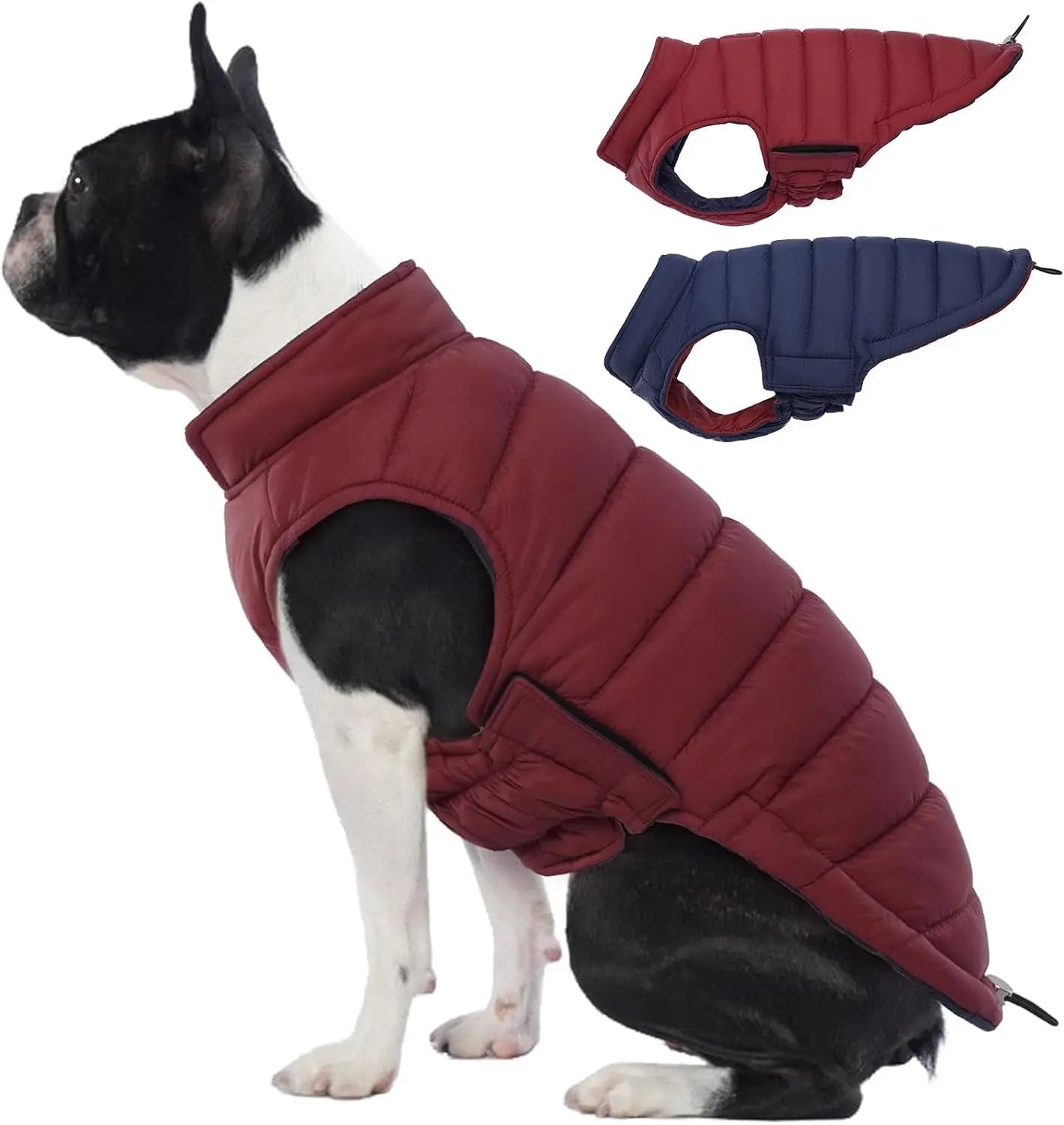 Lelepet Waterproof Reversible Dog Coat – Winter Puffer Vest, 2-in-1, XS-3X Wine Red
