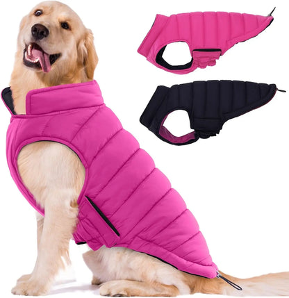 Lelepet Waterproof Reversible Dog Coat – Winter Puffer Vest, 2-in-1, XS-3X Rose Red