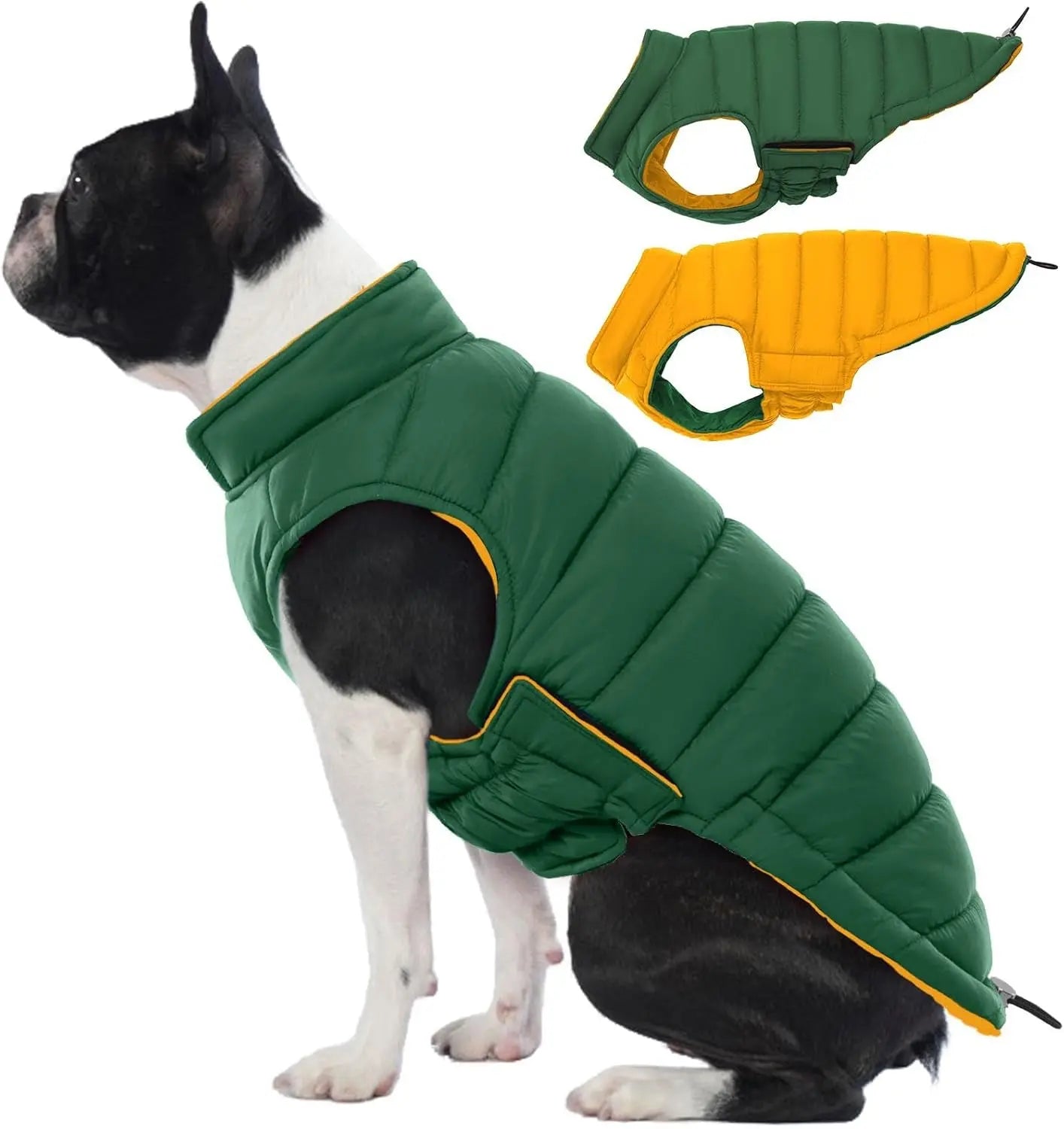 Lelepet Waterproof Reversible Dog Coat – Winter Puffer Vest, 2-in-1, XS-3X Green