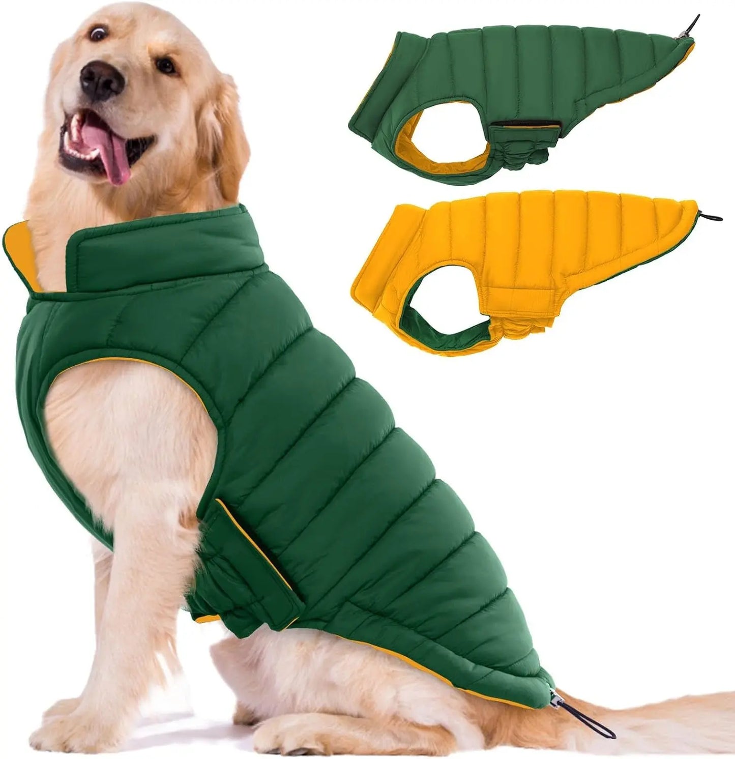 Lelepet Waterproof Reversible Dog Coat – Winter Puffer Vest, 2-in-1, XS-3X Green 3Xl