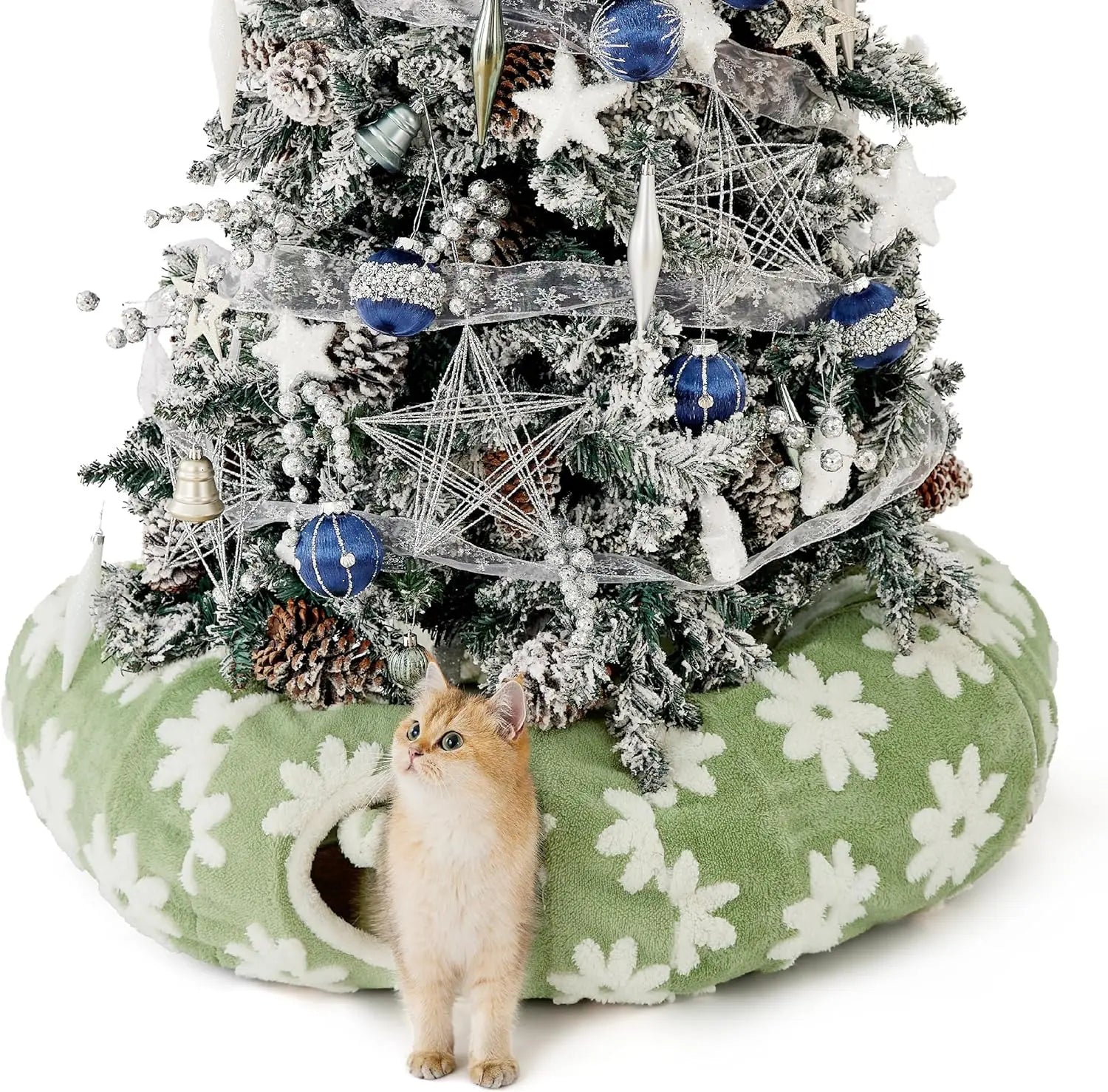 Lesure Cat Tunnel Bed Donut Cave with Cushion Indoor Cat Toy Flower Garden Green Standard