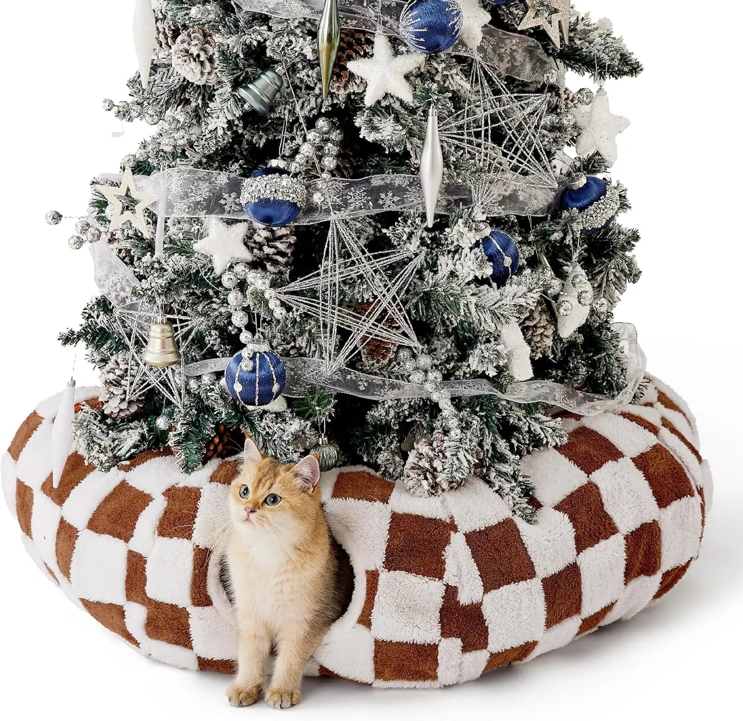 Lesure Cat Tunnel Bed Donut Cave with Cushion Indoor Cat Toy Brown Checks Standard