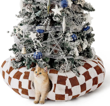 Lesure Cat Tunnel Bed Donut Cave with Cushion Indoor Cat Toy Brown Checks Standard