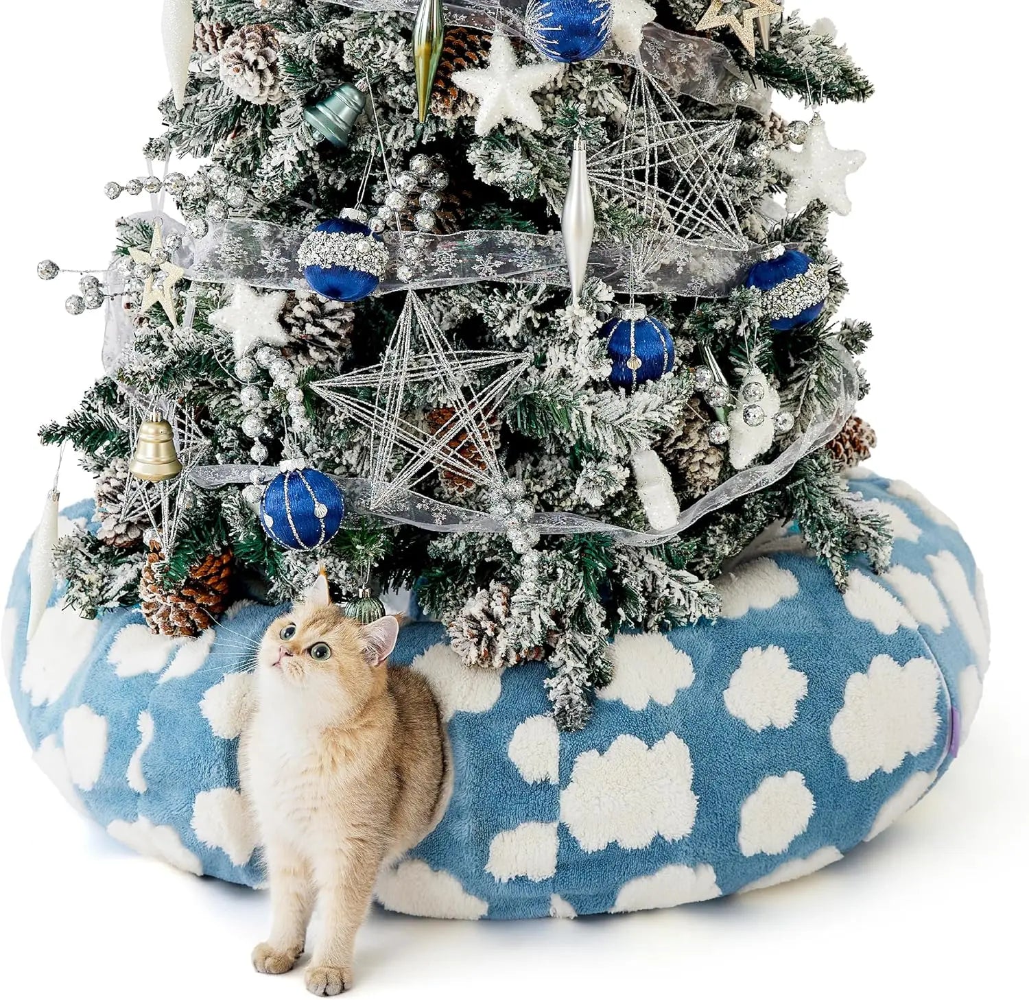 Lesure Cat Tunnel Bed Donut Cave with Cushion Indoor Cat Toy Cozy Clouds Blue Standard