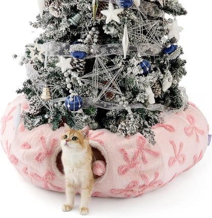 Lesure Cat Tunnel Bed Donut Cave with Cushion Indoor Cat Toy Bow Pink Taffy Standard
