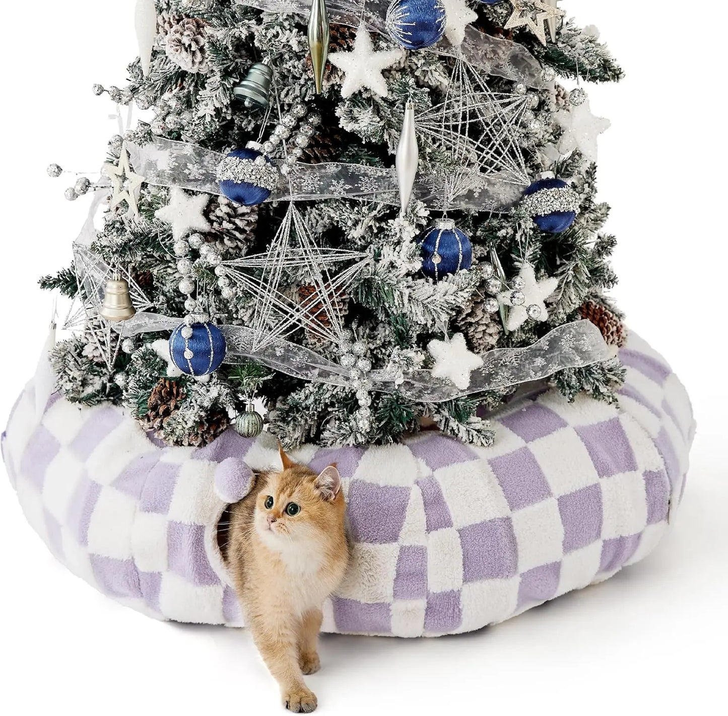 Lesure Cat Tunnel Bed Donut Cave with Cushion Indoor Cat Toy Lavender Checks Standard