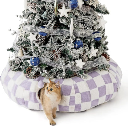 Lesure Cat Tunnel Bed Donut Cave with Cushion Indoor Cat Toy Lavender Checks Standard