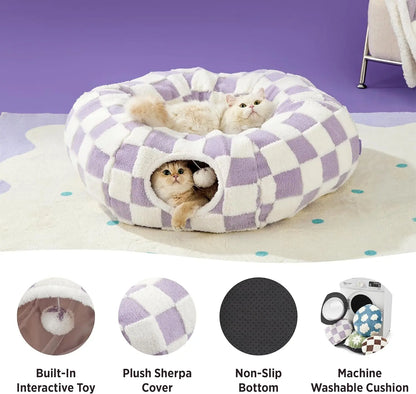 Lesure Cat Tunnel Bed Donut Cave with Cushion Indoor Cat Toy