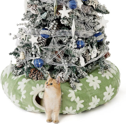 Lesure Cat Tunnel Bed Donut Cave with Cushion Indoor Cat Toy Flower Garden Green Standard