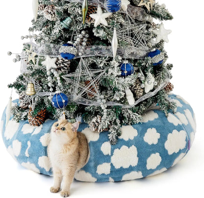 Lesure Cat Tunnel Bed Donut Cave with Cushion Indoor Cat Toy Cozy Clouds Blue Standard