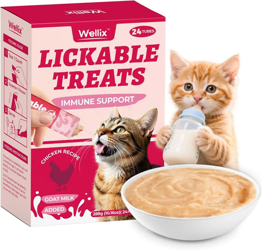 Lickable Cat Treats – Grain-Free Chicken & Goat Milk Squeezable Snacks (24 Ct) Goat Milk