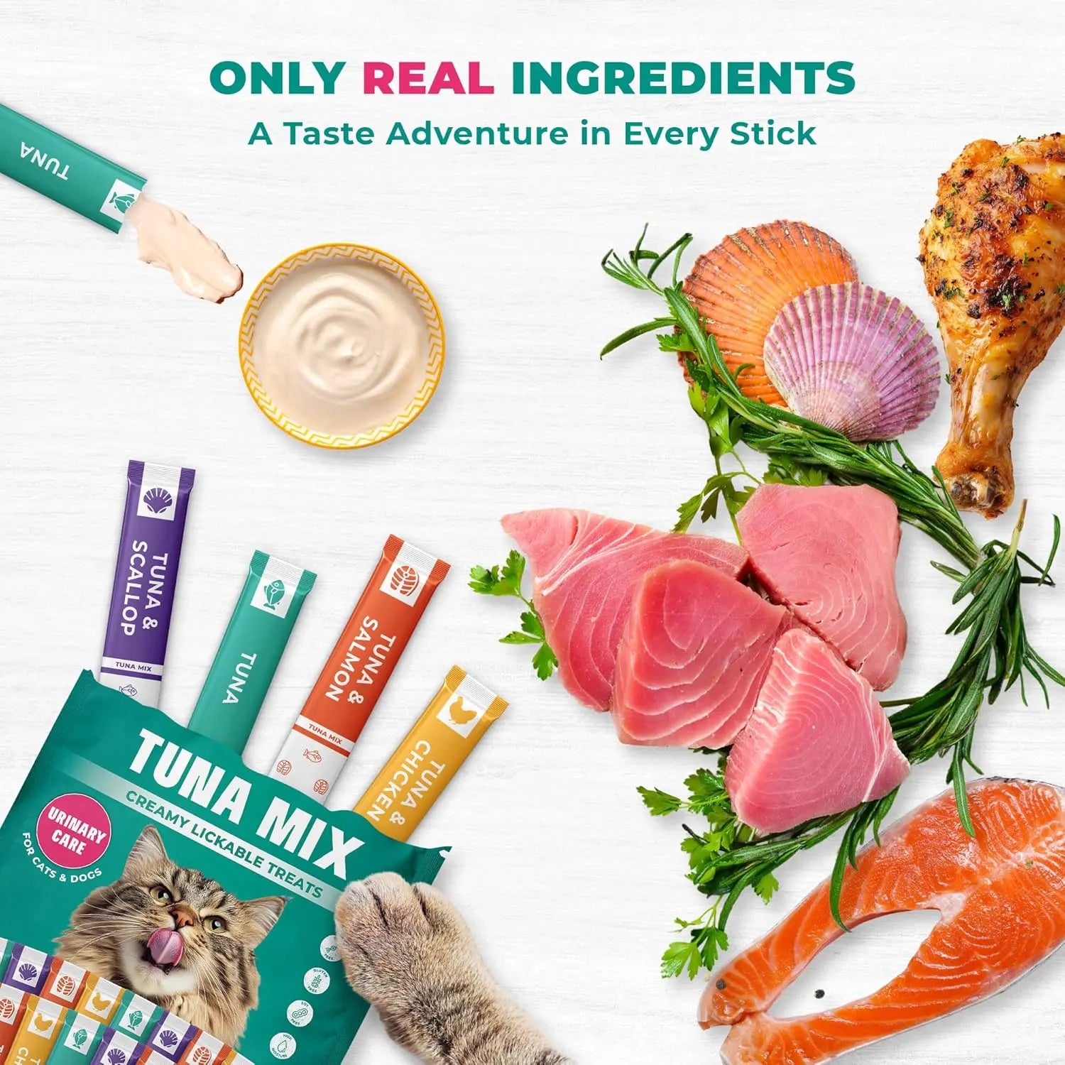 Lickable Cat Treats – Tuna Mix 40 Sticks | Urinary Care & Multivitamin Cat Snacks