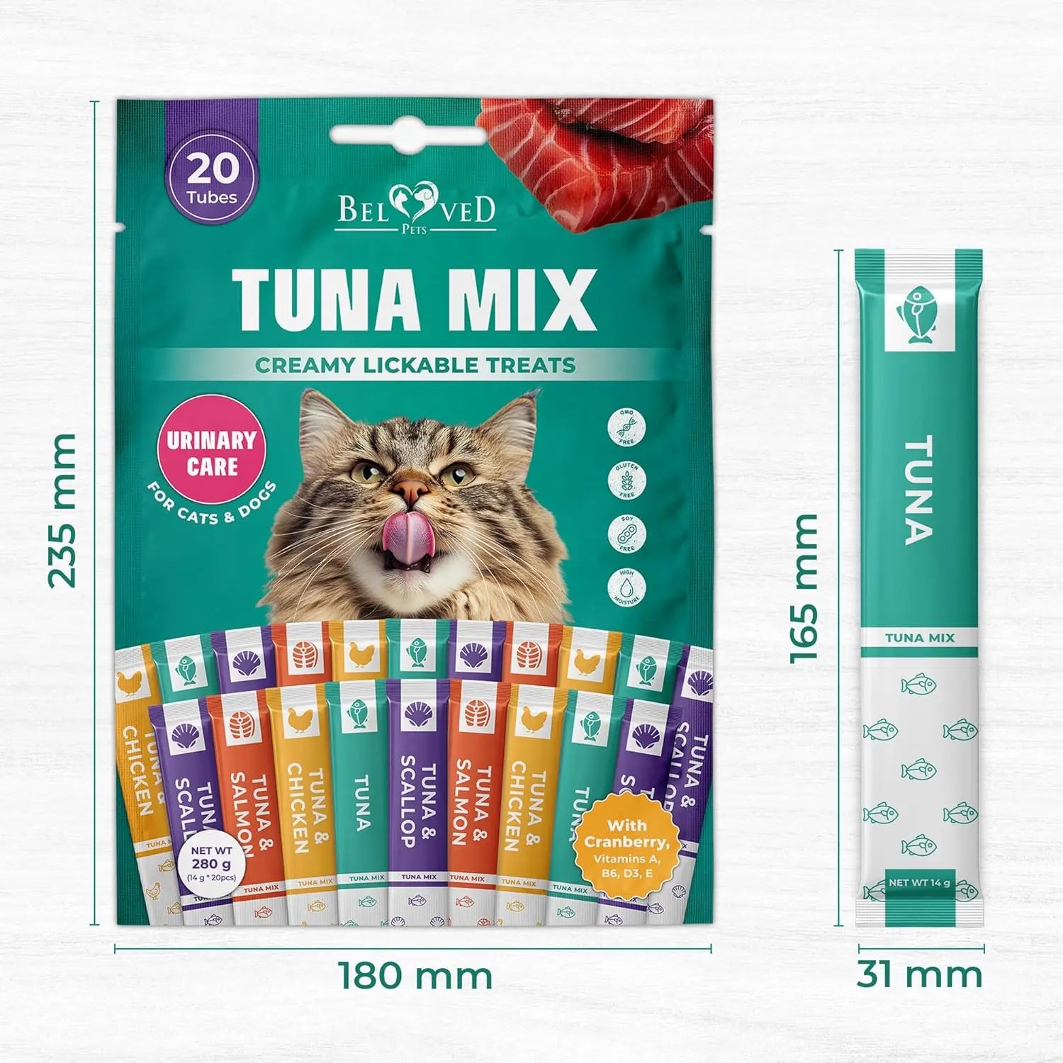 Lickable Cat Treats – Tuna Mix 40 Sticks | Urinary Care & Multivitamin Cat Snacks