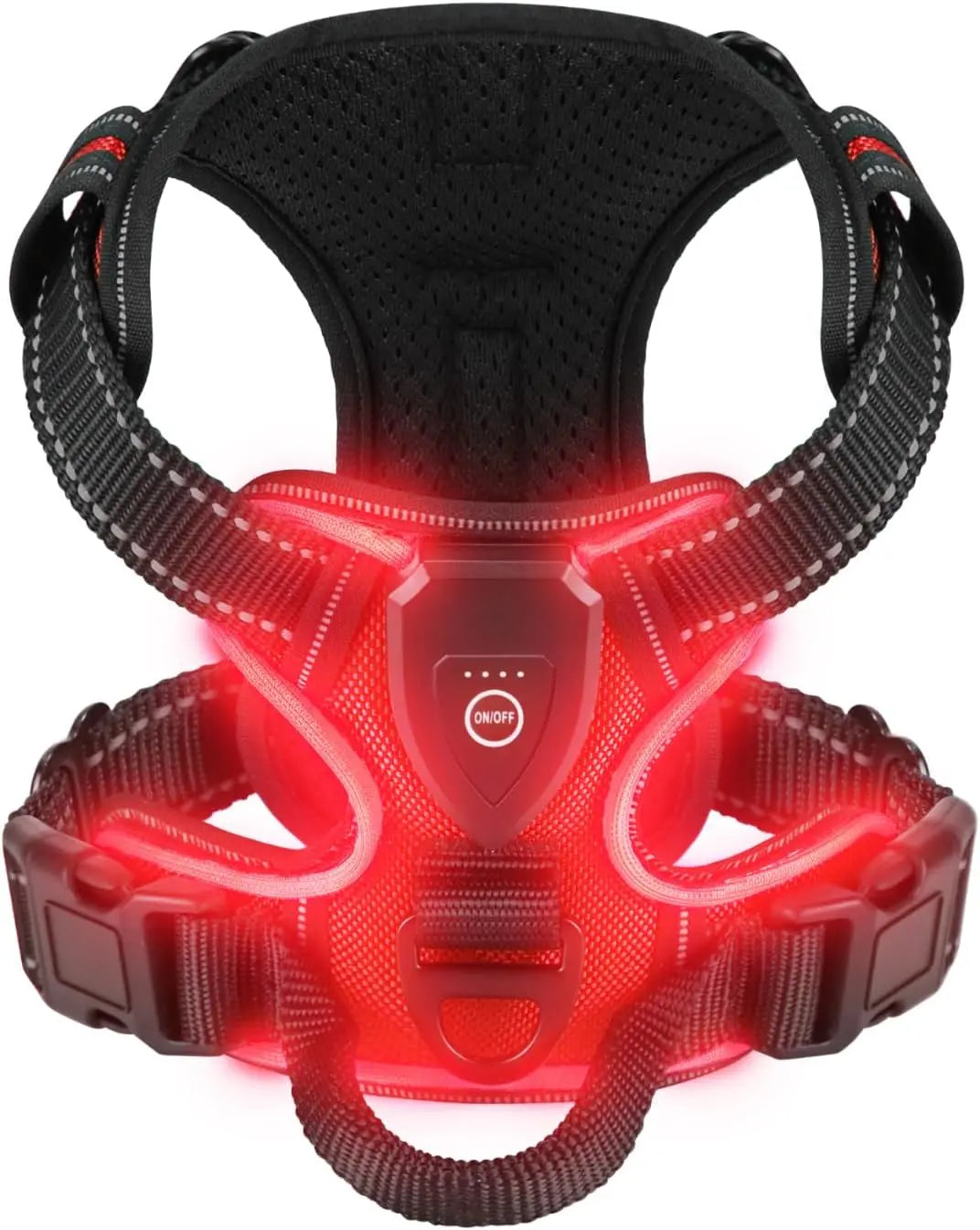Light-Up LED Dog Harness – Rechargeable No-Pull Vest for Night Walking Red