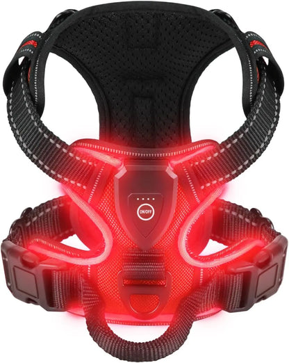 Light-Up LED Dog Harness – Rechargeable No-Pull Vest for Night Walking Red