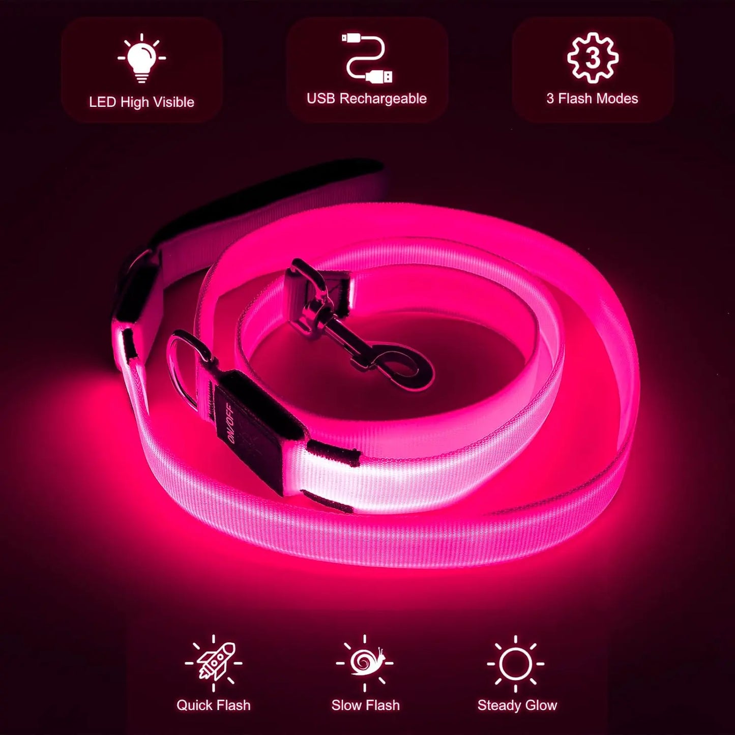 Light Up LED Dog Leash 6FT – USB Rechargeable Glow Leash for Night Safety