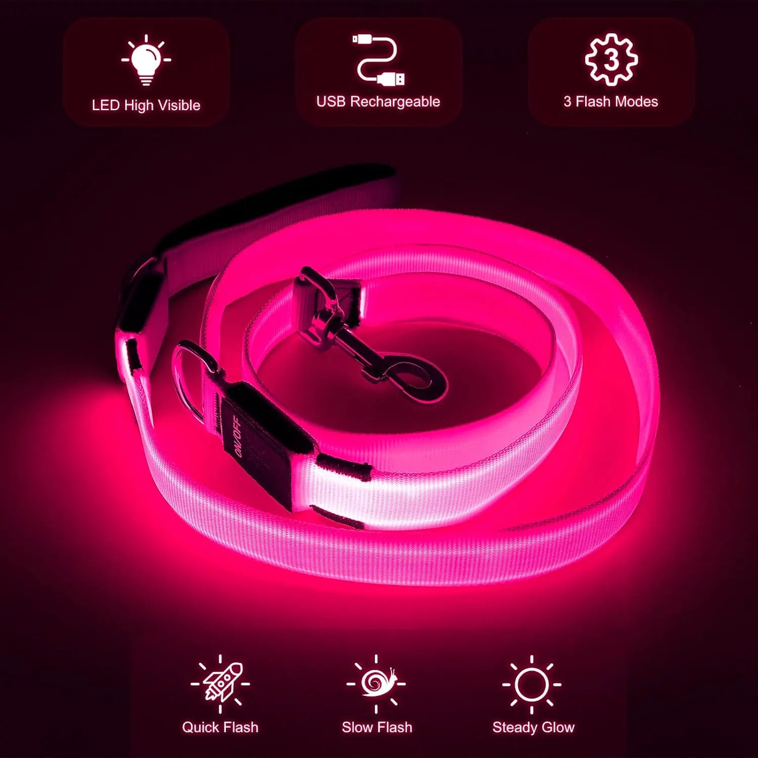 Light Up LED Dog Leash 6FT – USB Rechargeable Glow Leash for Night Safety