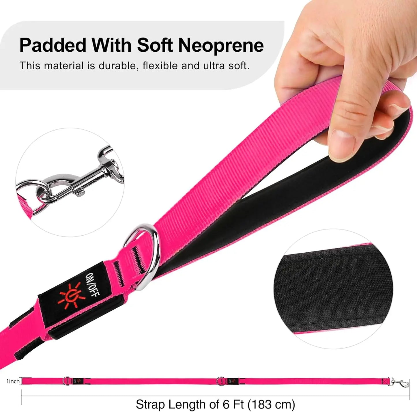 Light Up LED Dog Leash 6FT – USB Rechargeable Glow Leash for Night Safety