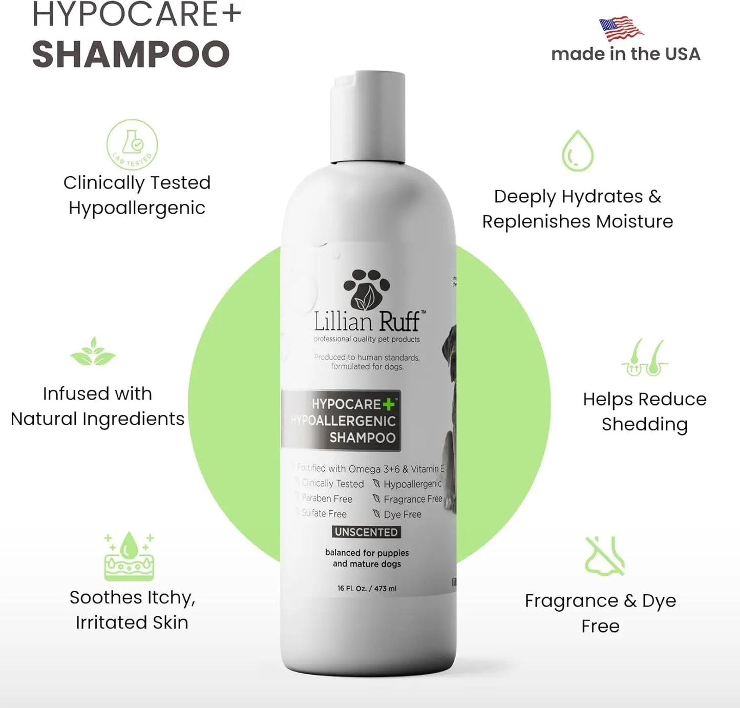 Lillian Ruff HypoCare+ Hypoallergenic Oatmeal Dog Shampoo & Conditioner Set